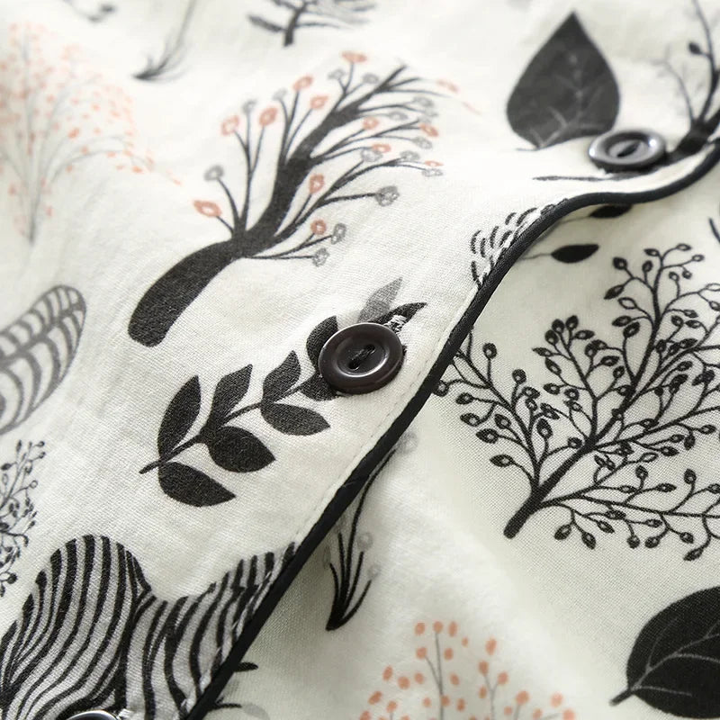 Zebra Print Pajamas for Women Turn-down Collar Lace Cuffs Long-sleeved  Trousers Loose Loungewear Cotton Double-layer Set