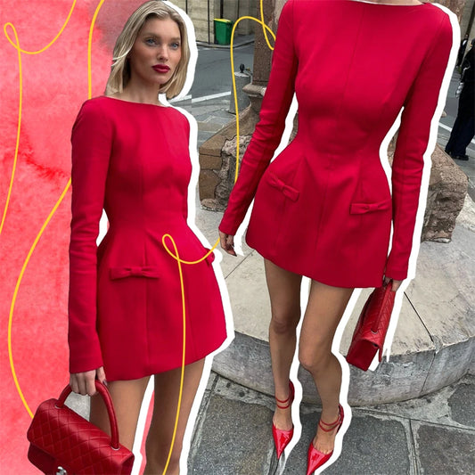 Bows Splice Long Sleeve Mini Dress Elegant Office