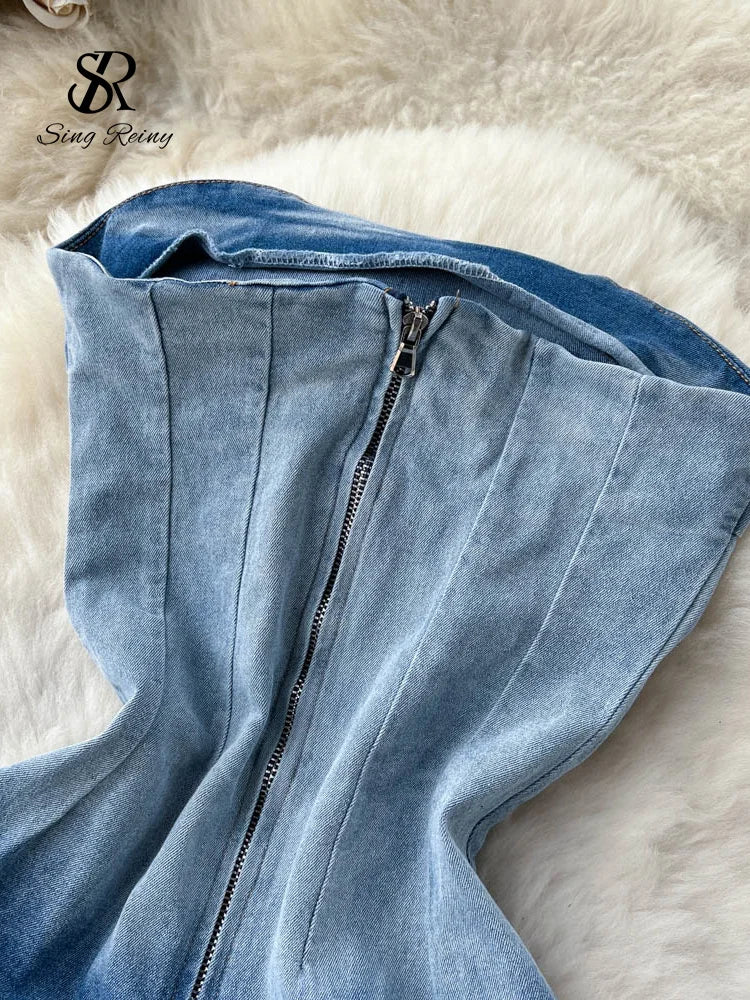 Summer Gradient Strapless Denim Dress
