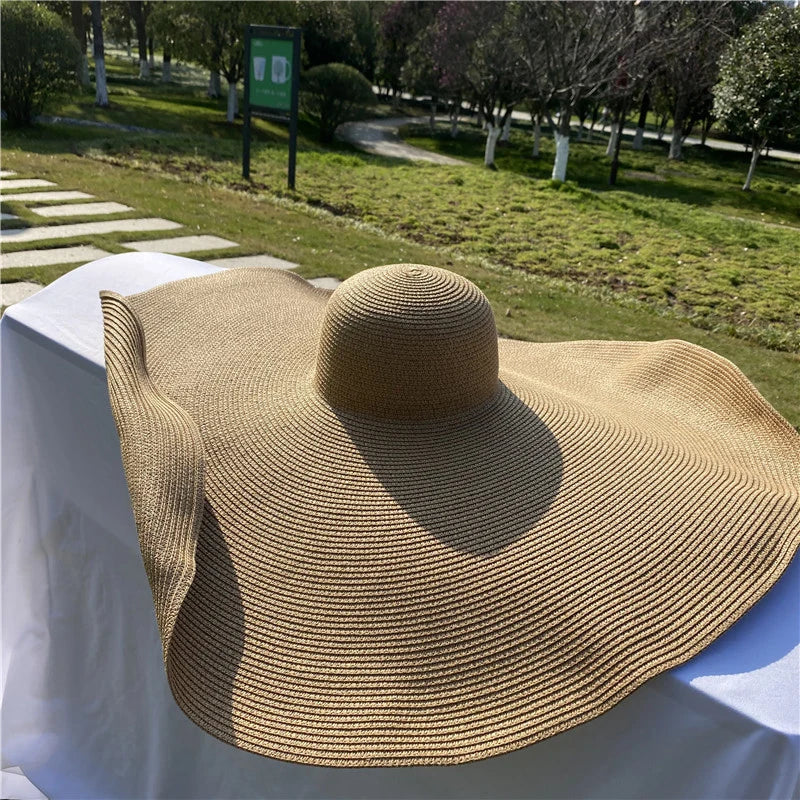 70cm Summer Beach Sun Hat Anti-uv Protection 35cm Large Wide Brim Foldable Straw Hats Oversized Collapsible Sunshade Cover Caps