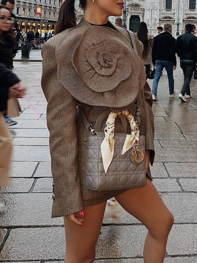 Patchwork Appliques Blazer 3D Flower Designed