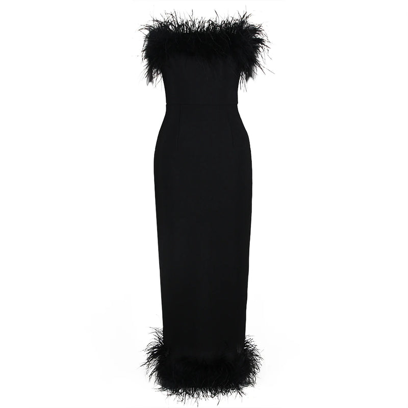 Bandage Feathers Strapless Long Dresses