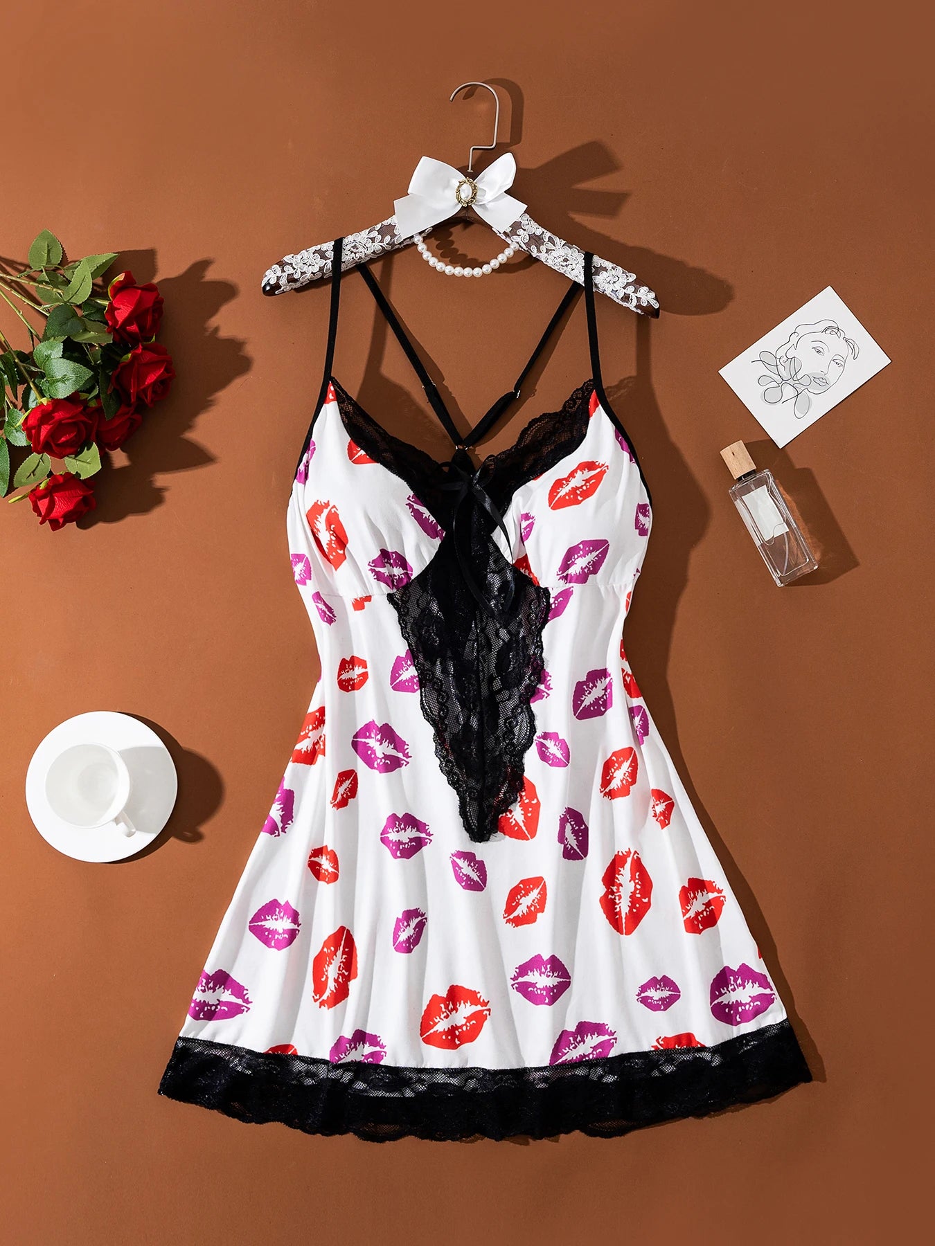 Plus - Size Romantic Lace Lingerie Dresses: Heart/Leopard Prints