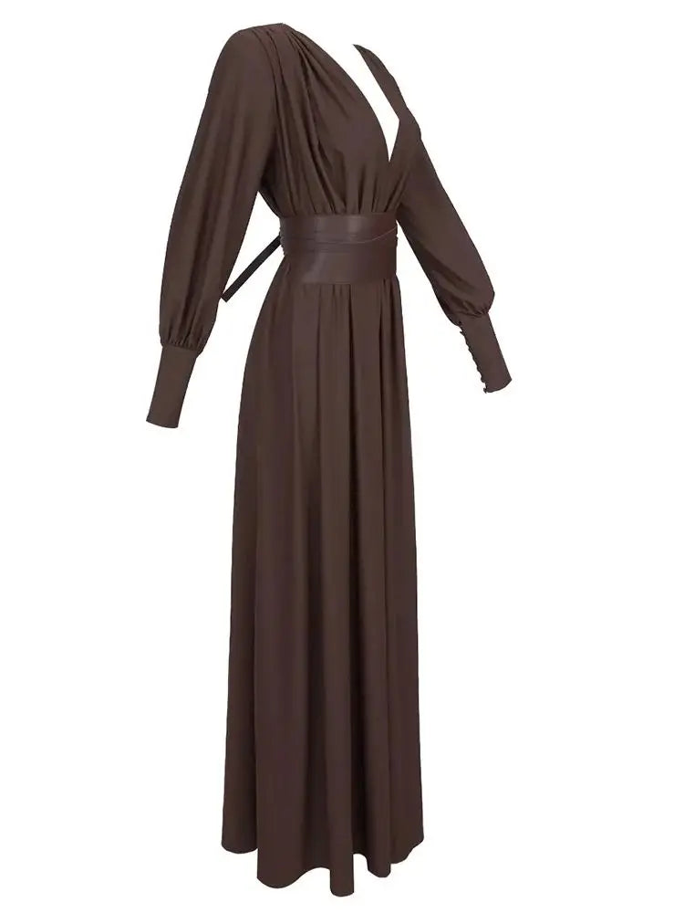Long Sleeve Pleated Maxi Dress 2024 Elegant Evening Party Dress Vestido