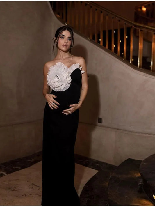 3D Flower Strapless Velvet Dresses
