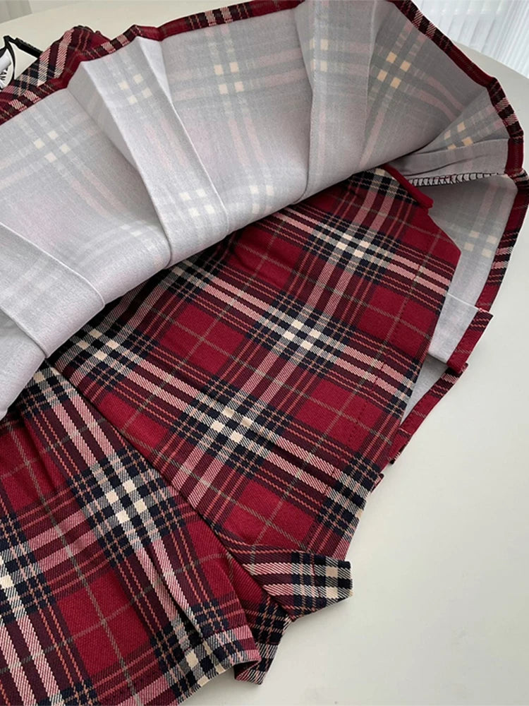 Vintage Mini Plaid Skirts High Waist Fashion Tide