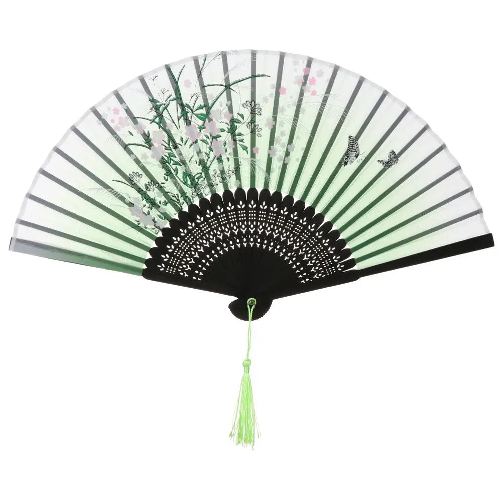 Bamboo Antique Folding Fan Chinese StyleFan Summer Female Dance Fan Portable Elegent Flower Hand Held Fan