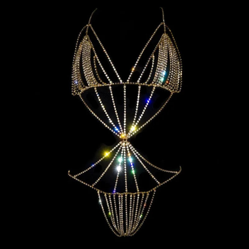 Rhinestone Body Jewelry Underwear Chain for Party Bra Set Bikini