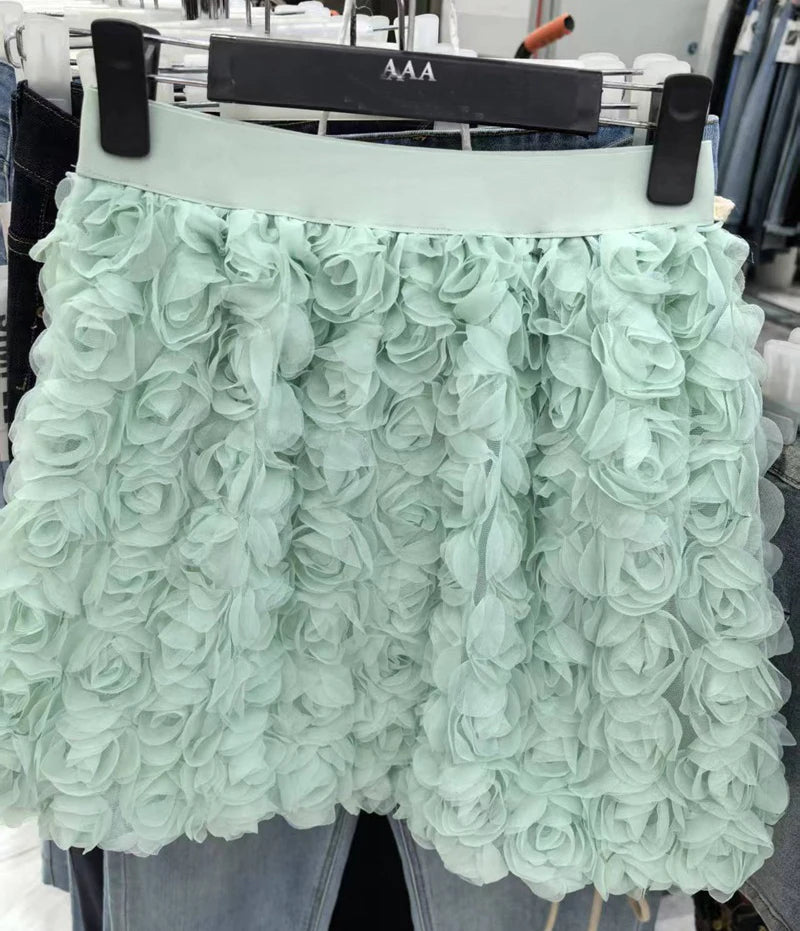 3D Rose Flower Retro Skirts for Women 2025 Fashion Jupe Summer Y2K High Waist Mini Goth Skirt