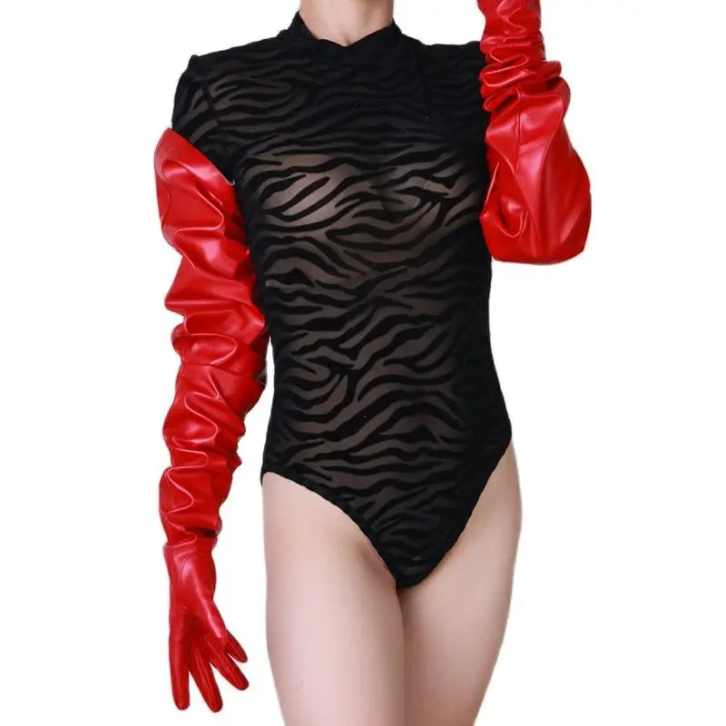 LATEX LONG GLOVES Faux Patent Sythentetics Leather 35" 90cm Matte Red Large Sleeves Unisex  Women Long Leather Gloves WPU224