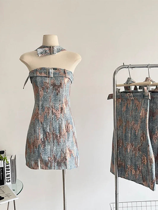 Summer Women Denim Mini Dress Bodycon Frocks Outfits