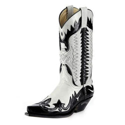 Men's Western Cowboy Boots Males Pointed Toe Outdoor Mid-calf Handmade Retro Shoes Black White Boots for Men Zapatos De Hombre