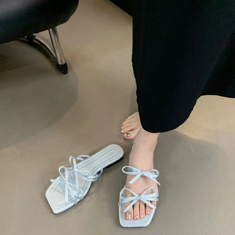 Summer Soft Sole Women Flats Slippers Casual Butterfly-knot Open Toe Shoes Comfort Outdoor Beach Vacation