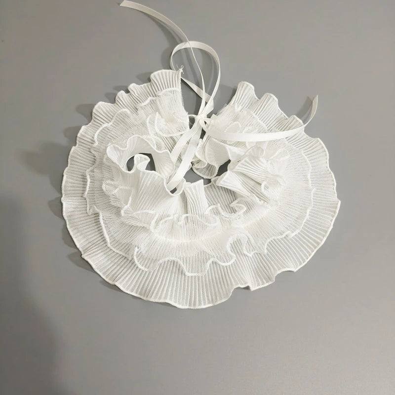 White Multi-layered Pleated Ruffle Fake Collar Sweater Decorative Fake Stand Collar Detachable High Collar Costume Neck Collar