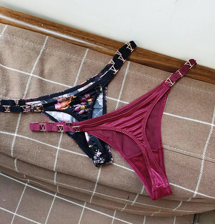 Thong Women Underwear Briefs Panties Zebra Flower Low Rise Luxury Metal Buckle G-String Bikini Girls Female Panty