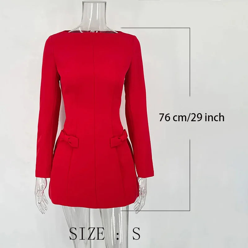 Bows Splice Long Sleeve Mini Dress Elegant Office