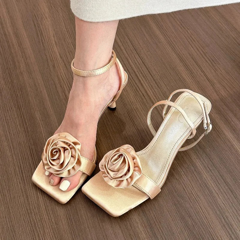 Flower High Heels Sandals Women Pointed Toe Stilettos Shoes