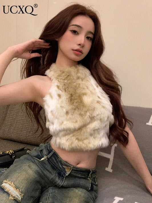 Chic Leopard Fur Furry Vests