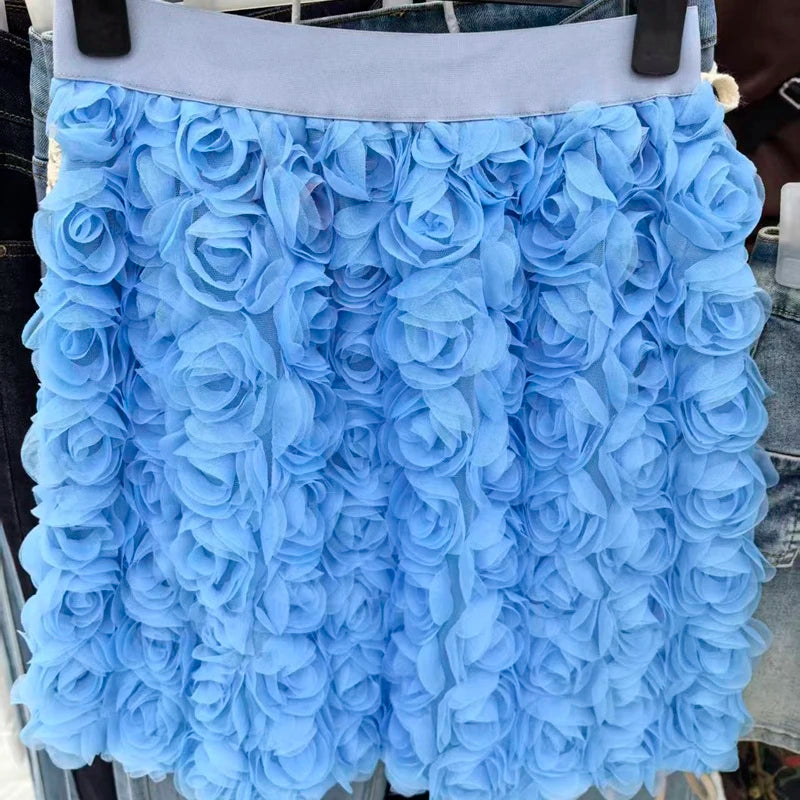 3D Rose Flower Retro Skirts for Women 2025 Fashion Jupe Summer Y2K High Waist Mini Goth Skirt