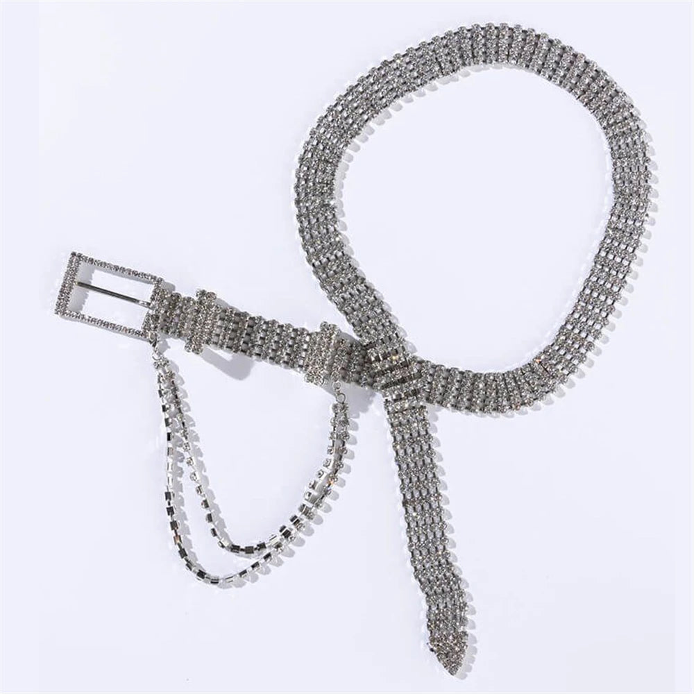 Rhinestone Belt Female Bright Crystal Waist Long Chain Belt