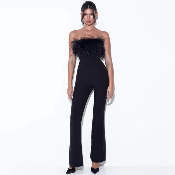 New Arrival Strapless Bandage  Feathers Jumpsuits