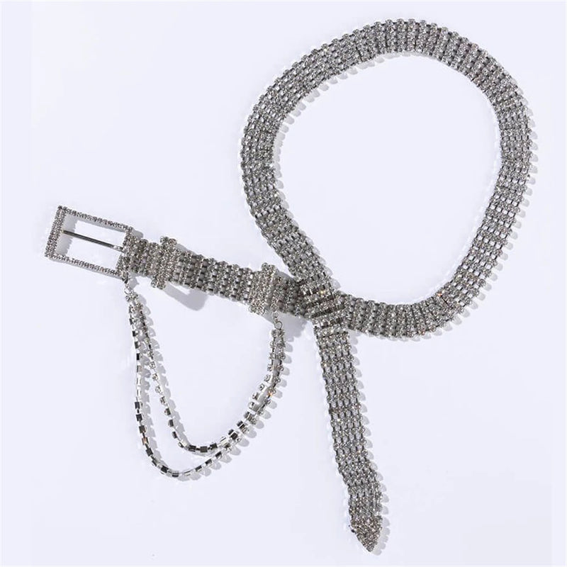 Rhinestone Belt Female Bright Crystal Waist Long Chain Belt