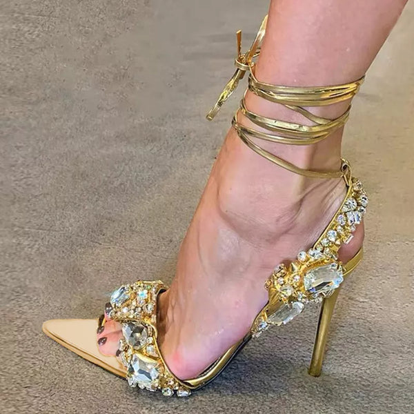 Ankle Strap Golded Sandals Women Party Nightclub Stripper Heels