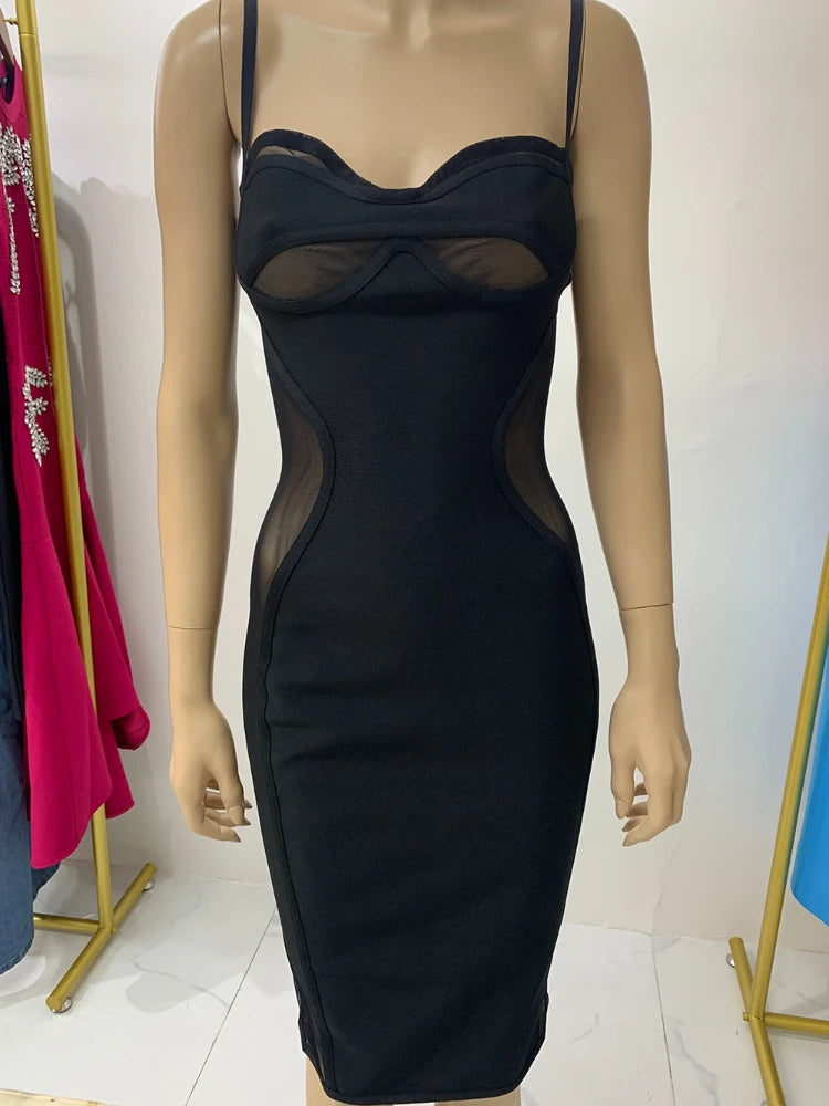 Mesh Sheer Sleeveless Backless Bodycon Party Mini Bandage Dress Ming Club Clothing