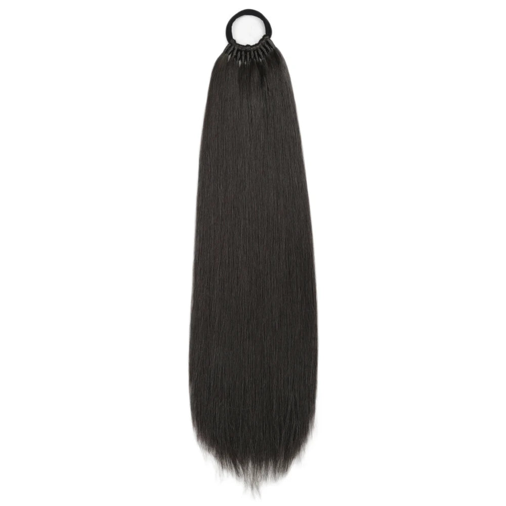 24 32 Inch Straight Ponytail With Elastic Band Synthetic Ponytail Extension Wrap Around Heat Resistant Pony Tail for Women