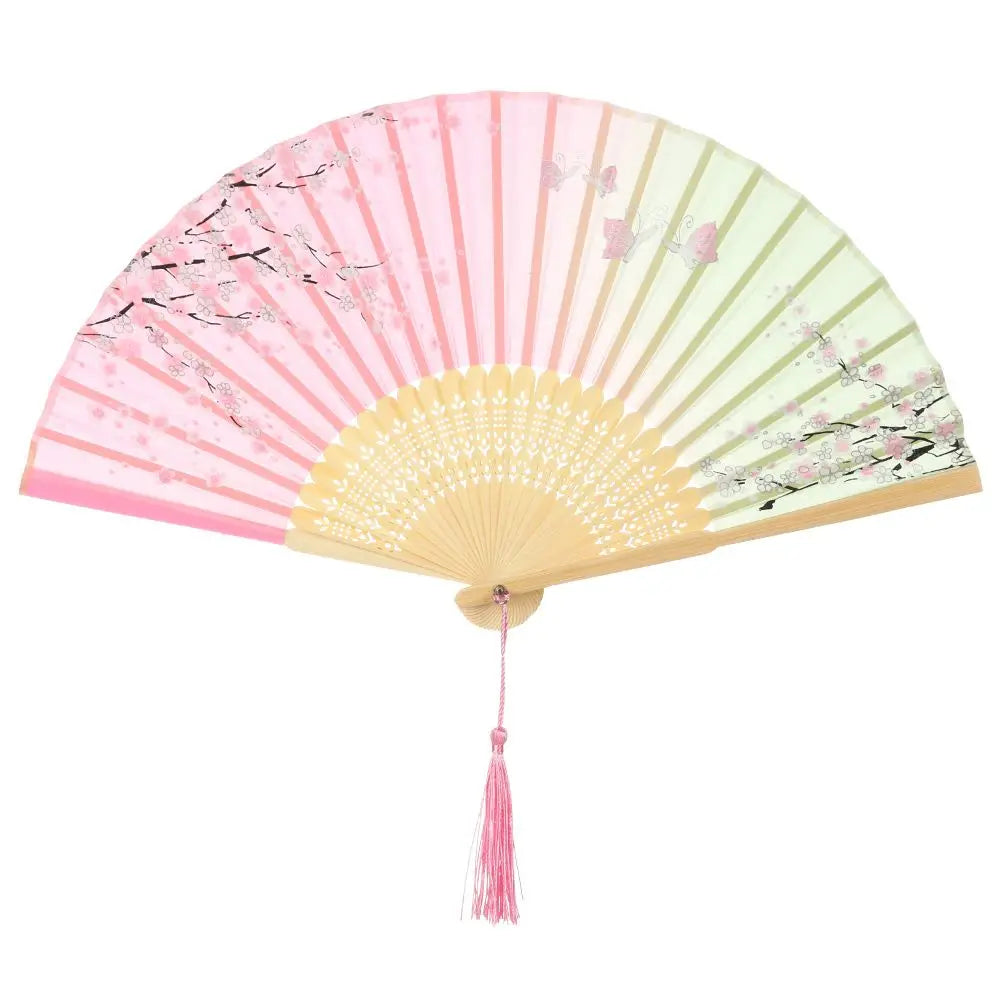Bamboo Antique Folding Fan Chinese StyleFan Summer Female Dance Fan Portable Elegent Flower Hand Held Fan