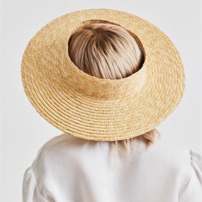 Summer Empty Top Round Sun Hats For Elegant Wide Large Brim Beach Straw Hat Casual Panama Caps Uv Protection Cap Sombrero