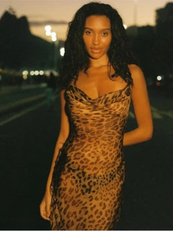 Leopard Printed V-neck Long Dress