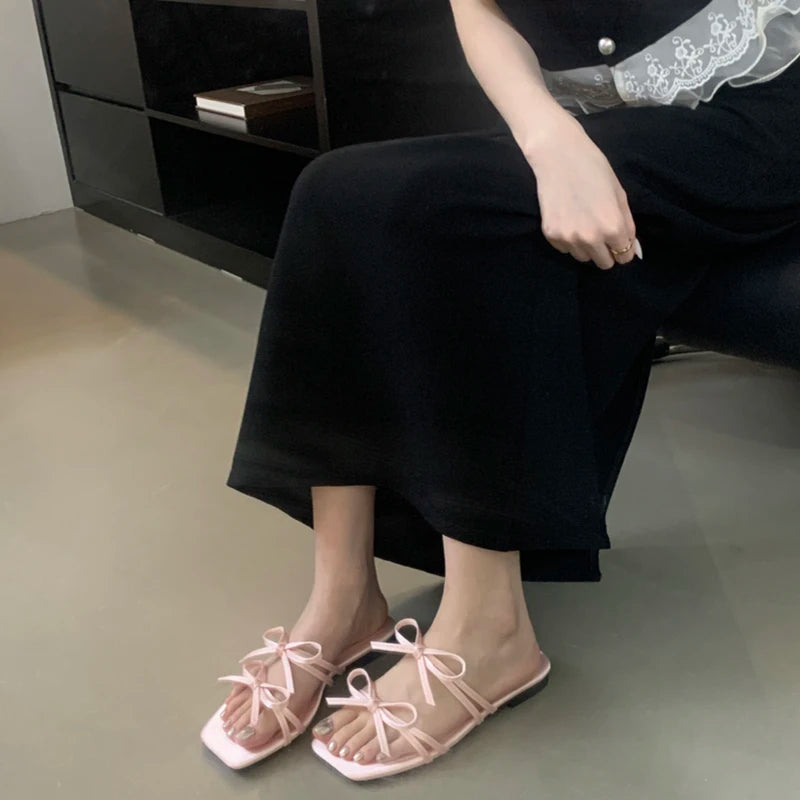 Summer Soft Sole Women Flats Slippers Casual Butterfly-knot Open Toe Shoes Comfort Outdoor Beach Vacation