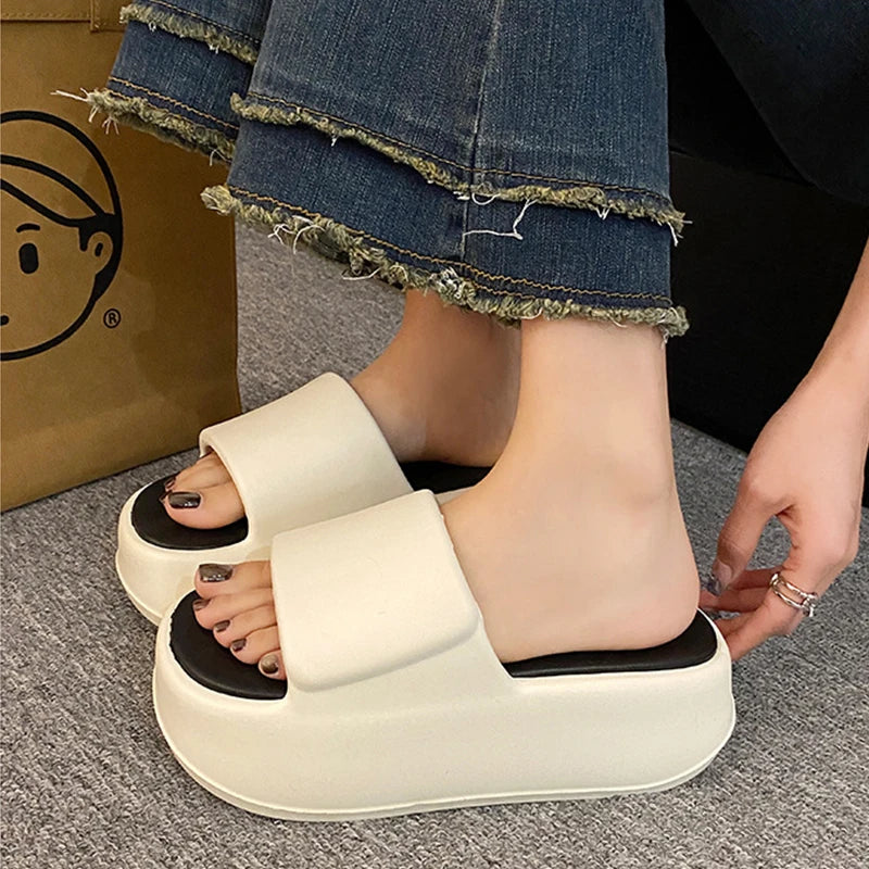 Thick Soled High-heeled Shoes Women's EVA Rubber Comfortable High Heeled Slippers Summer New Women's Anti Slip Soft Sole Sandals