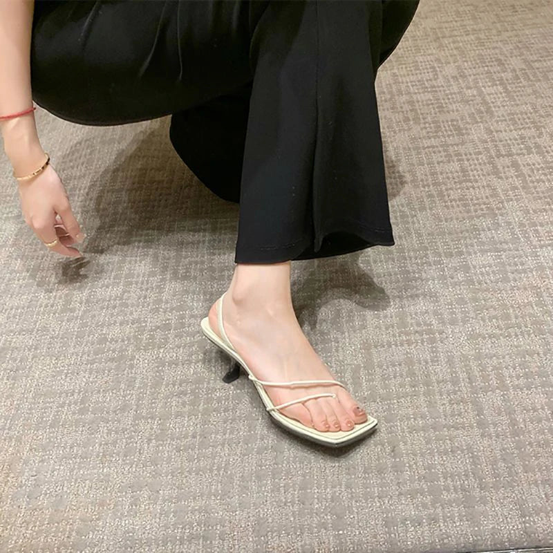 Square Head Sandals Temperament Comfortable Elastic Strap Square Toe High Heels