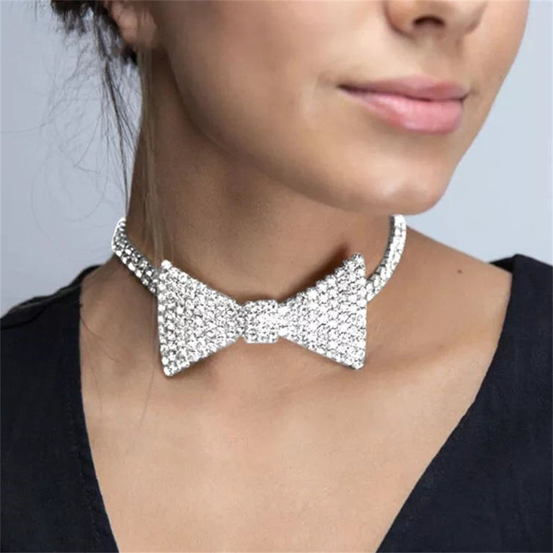 Exquisite Elegant Rhinestone Bow Neck chain Choker