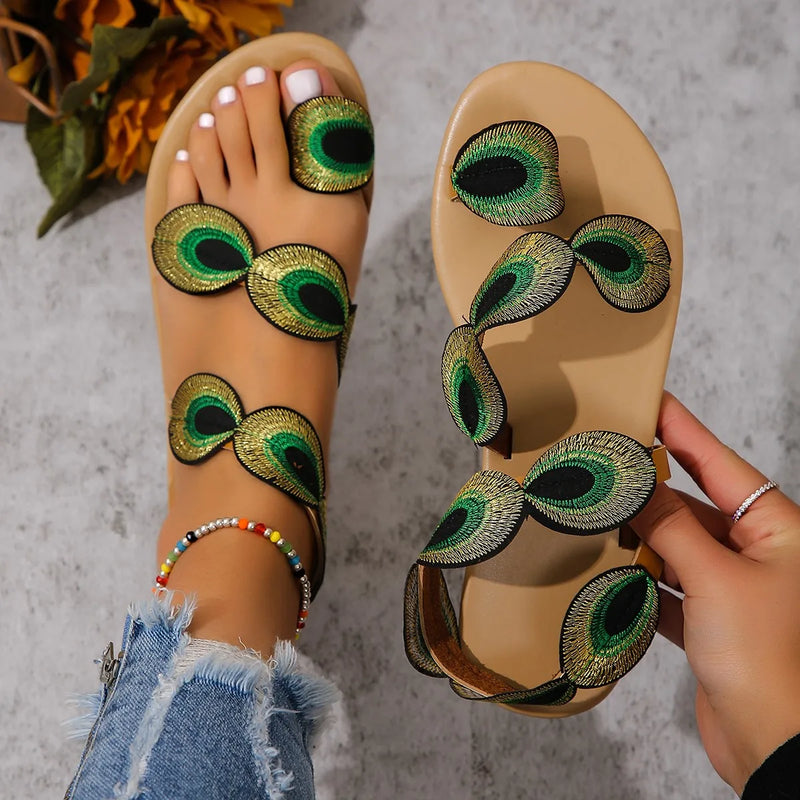 Stylish sandals flat toe slippers comfortable summer shoes
