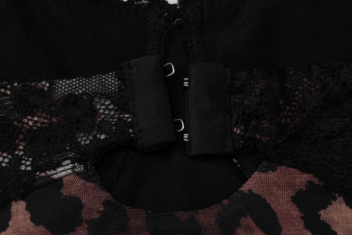 Lace Leopard Print Patchwork Bodycon Dress