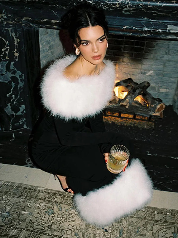Luxurious Evening Dresses Sexy One Shoulder Patchwork Fur Dress
