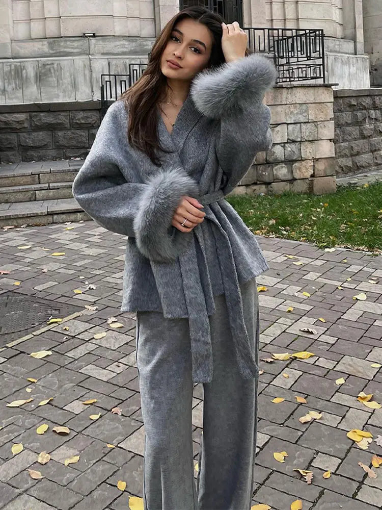 Grey Faux Long Sleeve Lapel Jacket Outwear