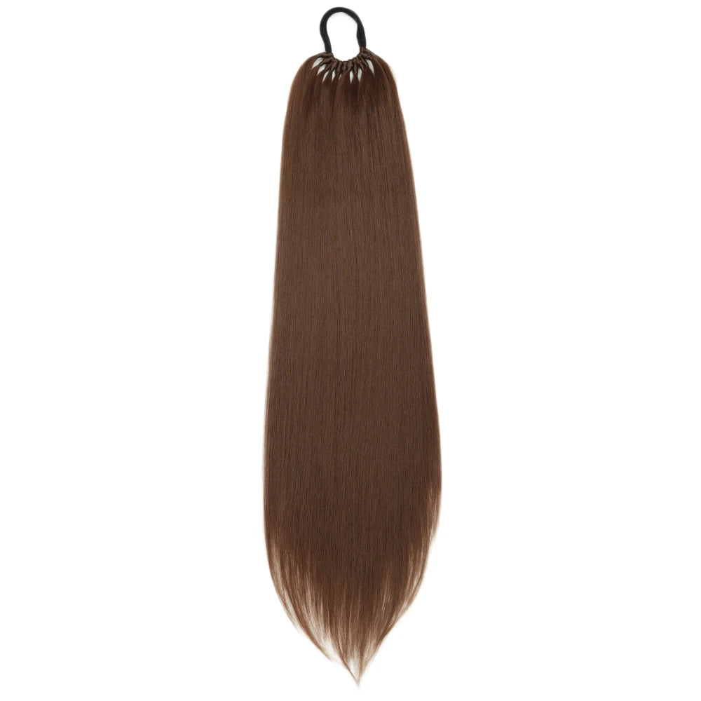 24 32 Inch Straight Ponytail With Elastic Band Synthetic Ponytail Extension Wrap Around Heat Resistant Pony Tail for Women