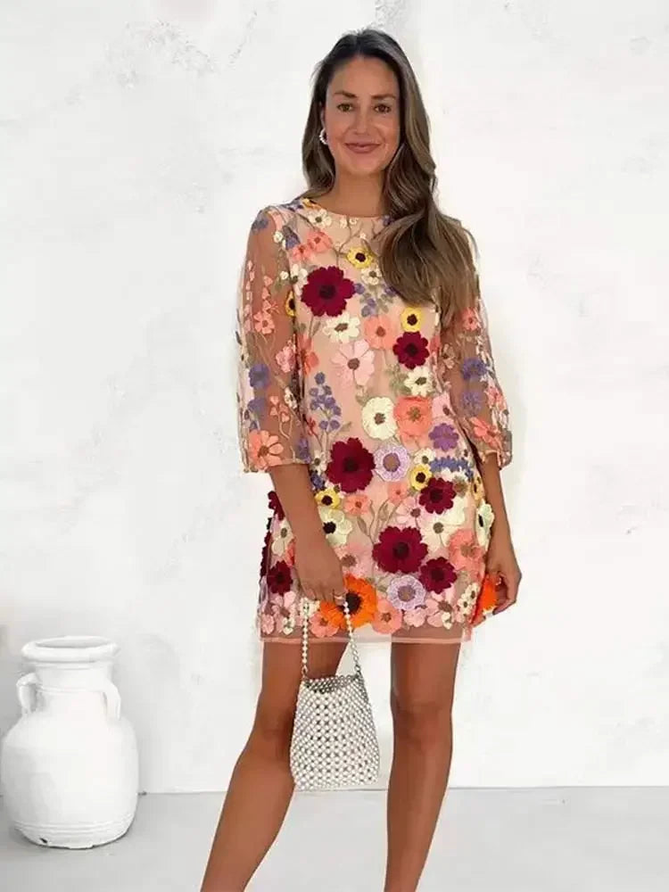 Fashion Flower Printed Embroidered Long Dress