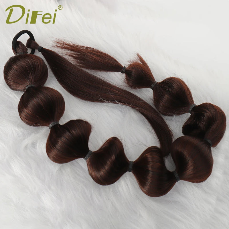 Bubble Ponytail Extension Synthetic Warp Around Ponytail Hair Extensions  For Women Lantern Bubble Ponytail Natural Black Brown