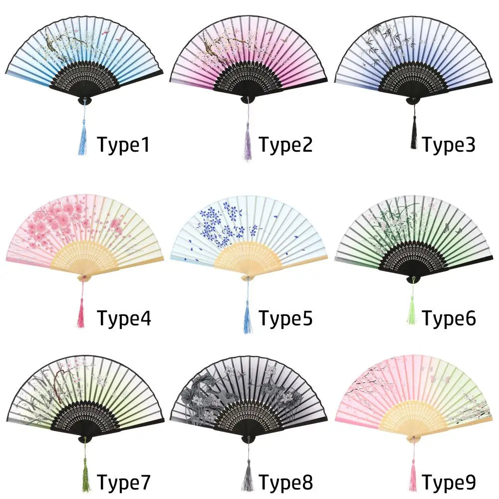 Bamboo Antique Folding Fan Chinese StyleFan Summer Female Dance Fan Portable Elegent Flower Hand Held Fan