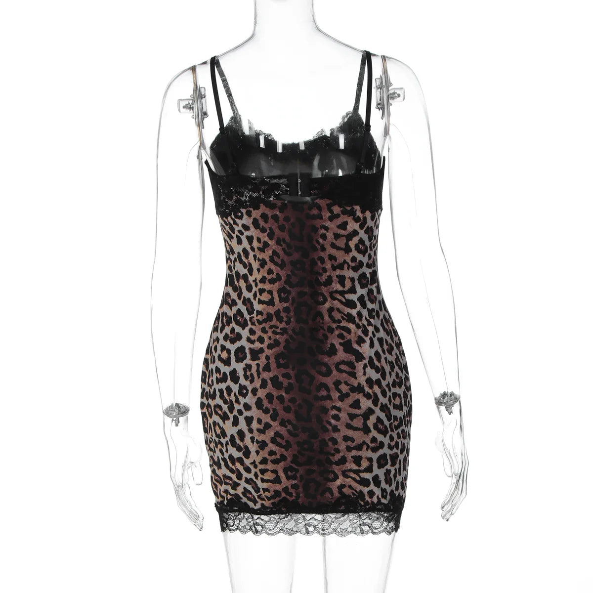 Lace Leopard Print Patchwork Bodycon Dress