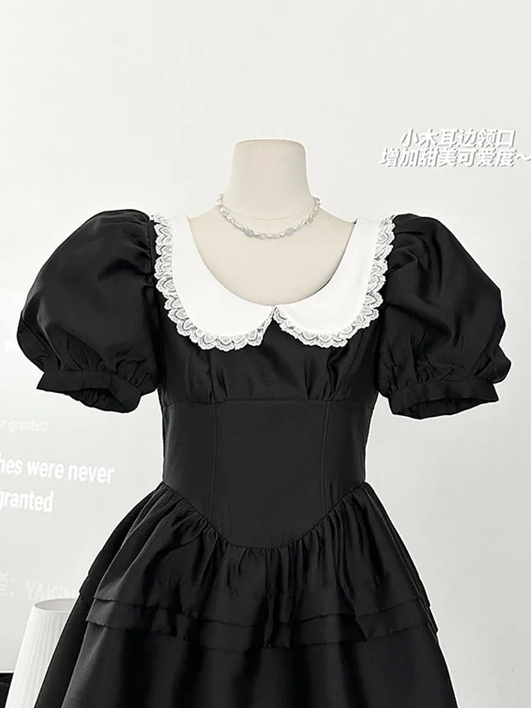 New Design Dress Women Lace A-Line Dress Sweet Puff Sleeve