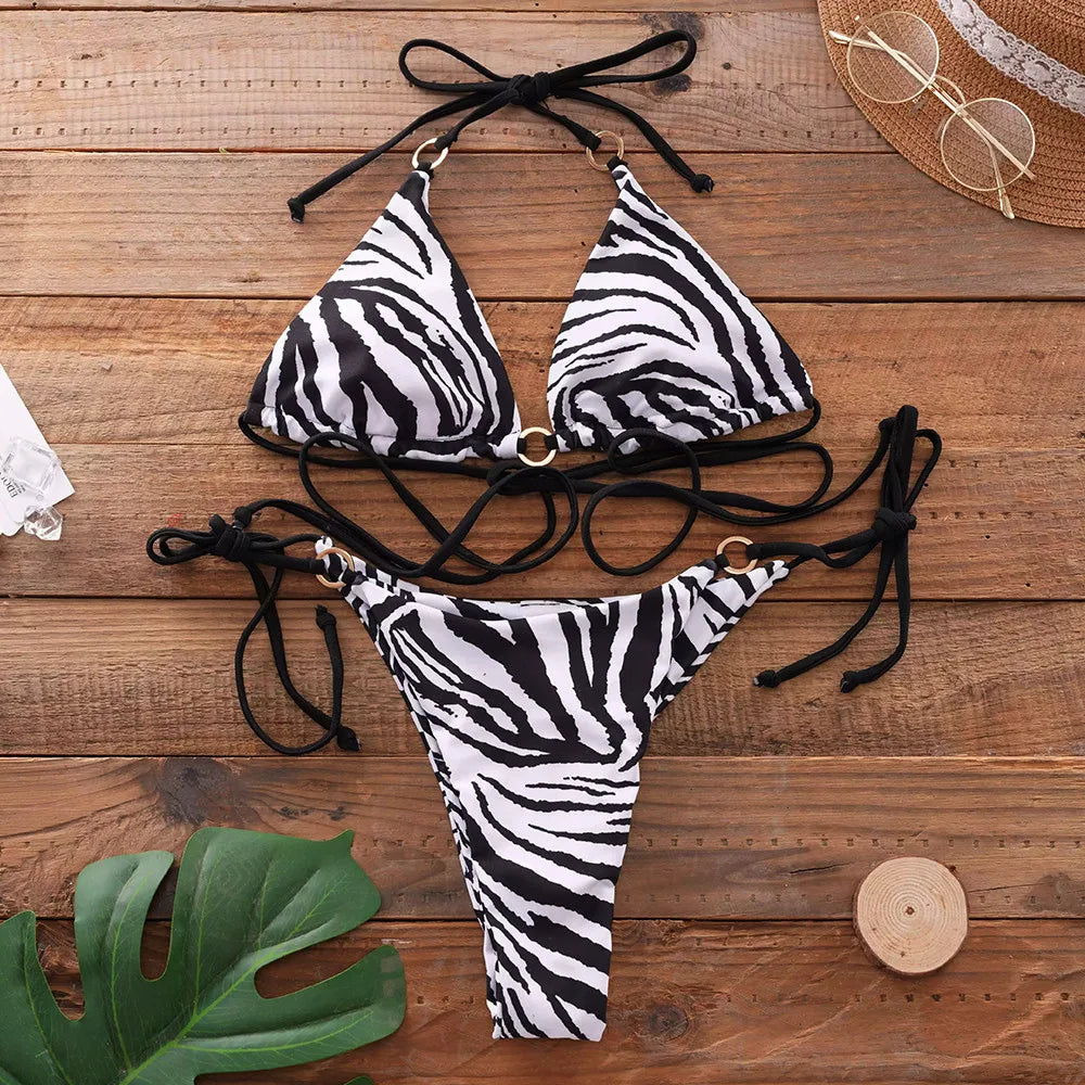 Zebra Design Thong Bikini Mujer Swimwear Leopard Swimsuit Micro Bikini Set Summer Beachwear Swim Suit