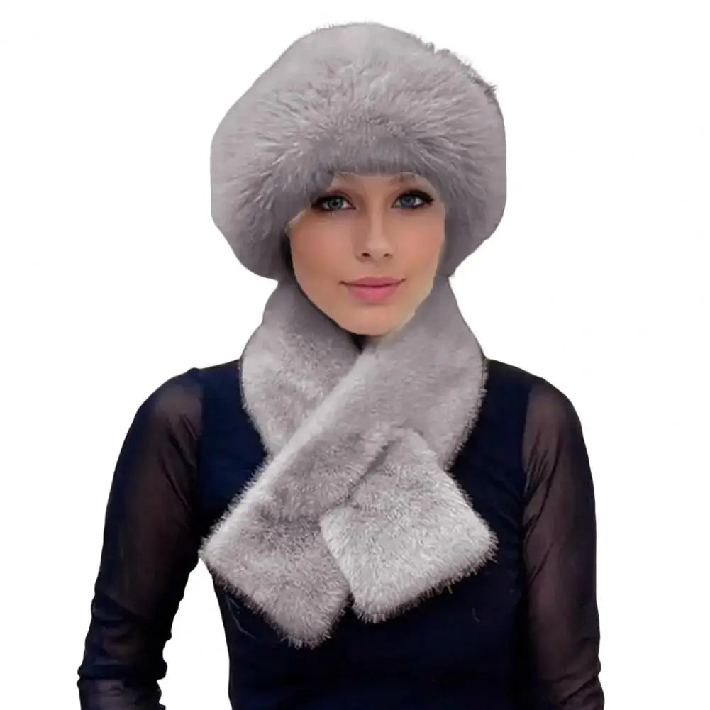 2Pcs Women Winter Russian Hat Neck Warmer Thick Stretchy Keep Warm Dome Cap Outdoor Skiing Skating Headwear