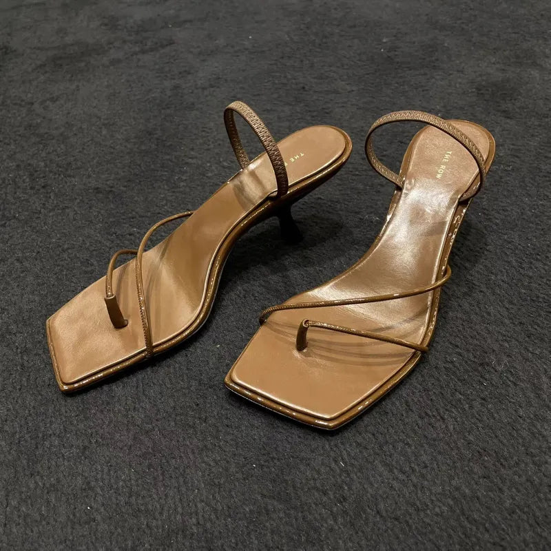 New Leather Retro Square Toe Pinch Sandals