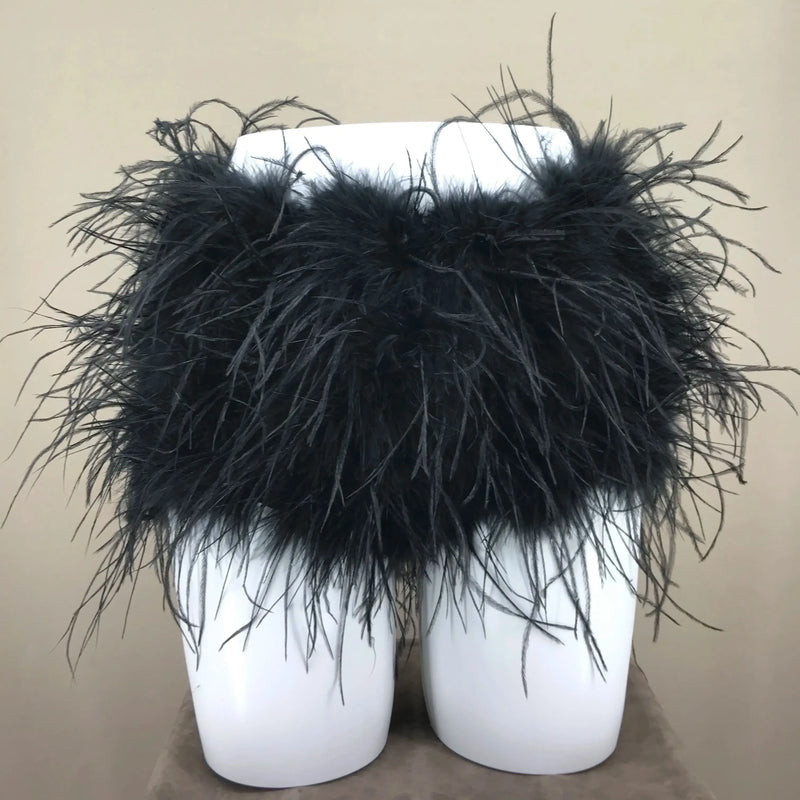 Natural Ostrich Fur Feather Shorts Hot Pants Furry Fluffy Tight Pants